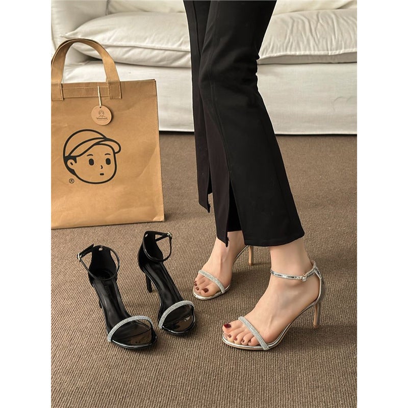 Women'S High Heels With High Heels 2025 Spring New Chopped Men'S Silver Rhinestone Open Toe Thin Heel Beautiful Sandals - Image 5